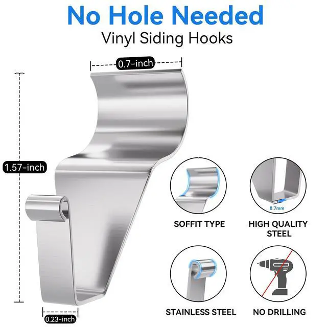 Alt view image 3 of 7 - Vinyl Siding Hooks Hanger 10 Pack, Heavy Duty Siding Clips for Hanging on Patio, No-Hole Needed Stainless Steel Siding Hook to Decor Wreath Things for Horizontal Vinyl Siding