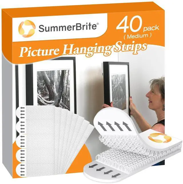 Main image of Picture Hanging Strips 40 Strips, Damage Free Removal, Wall Poster Picture Hangers Without Nails, Sticky Hook & Loop Adhesive Strips for Poster/Picture/Home/Office, 20 Pairs/Medium, White