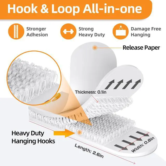 Alt view image 2 of 7 - Picture Hanging Strips 40 Strips, Damage Free Removal, Wall Poster Picture Hangers Without Nails, Sticky Hook & Loop Adhesive Strips for Poster/Picture/Home/Office, 20 Pairs/Medium, White