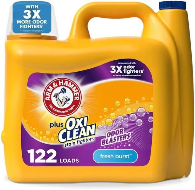 Main image of Plus OxiClean with Odor Blasters Liquid Laundry Detergent, Laundry Odor Remover, Attacks Stains, Fresh Burst Scent, 122 Loads, 158.6 Fl Oz