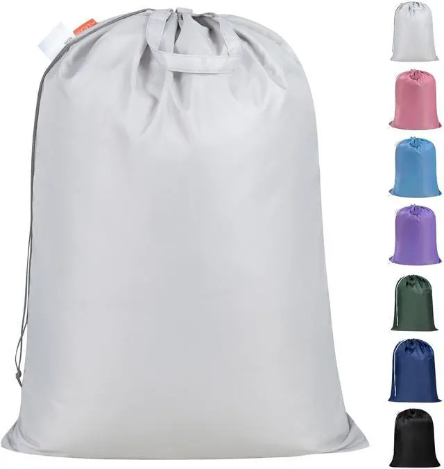 Main image of Extra Heavy-Duty Laundry Bag 28x36- Machine Washable Large Storage Bag with Reinforced Handles & Drawstring Closure & ID Tag for College Dorm Travel - Silver