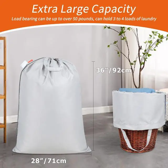 Alt view image 4 of 7 - Extra Heavy-Duty Laundry Bag 28x36- Machine Washable Large Storage Bag with Reinforced Handles & Drawstring Closure & ID Tag for College Dorm Travel - Silver