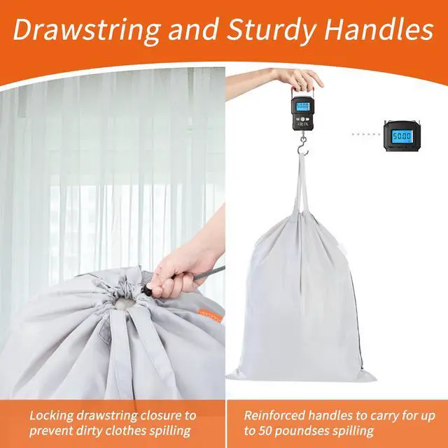 Alt view image 5 of 7 - Extra Heavy-Duty Laundry Bag 28x36- Machine Washable Large Storage Bag with Reinforced Handles & Drawstring Closure & ID Tag for College Dorm Travel - Silver
