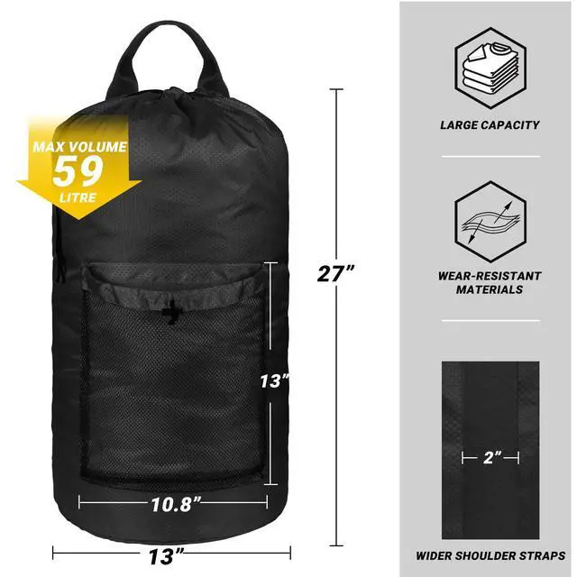 Alt view image 2 of 7 - Laundry Bag with Shoulder Straps and Mesh Pocket Laundry Backpack Large Portable Laundry Hamper for College Travel, Laundromat, Apartment (Black)