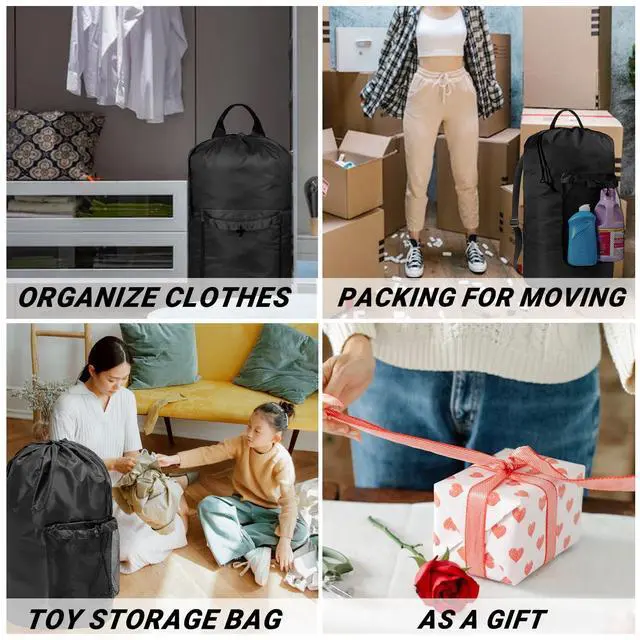 Alt view image 6 of 7 - Laundry Bag with Shoulder Straps and Mesh Pocket Laundry Backpack Large Portable Laundry Hamper for College Travel, Laundromat, Apartment (Black)