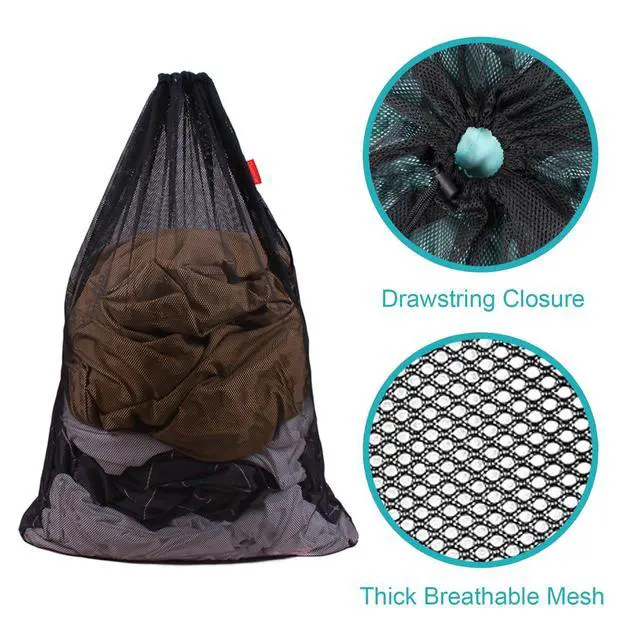 Alt view image 4 of 6 - 2 Pack Mesh Laundry Bags, 24 x 36 Inches Heavy Duty Drawstring Bag, Factories, College, Dorm, Travel and Apartment Dwellers, Black