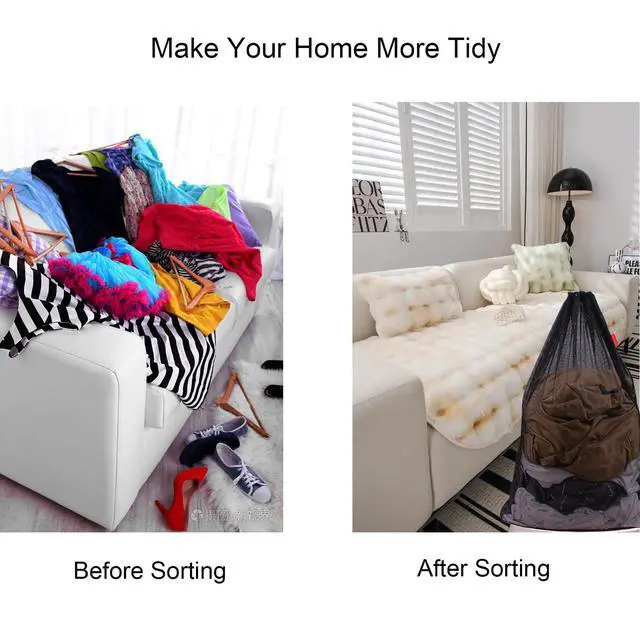 Alt view image 5 of 6 - 2 Pack Mesh Laundry Bags, 24 x 36 Inches Heavy Duty Drawstring Bag, Factories, College, Dorm, Travel and Apartment Dwellers, Black