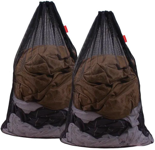 Main image of 2 Pack Mesh Laundry Bags, 24 x 36 Inches Heavy Duty Drawstring Bag, Factories, College, Dorm, Travel and Apartment Dwellers, Black