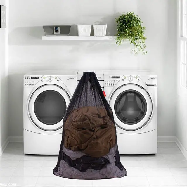 Alt view image 6 of 6 - 2 Pack Mesh Laundry Bags, 24 x 36 Inches Heavy Duty Drawstring Bag, Factories, College, Dorm, Travel and Apartment Dwellers, Black