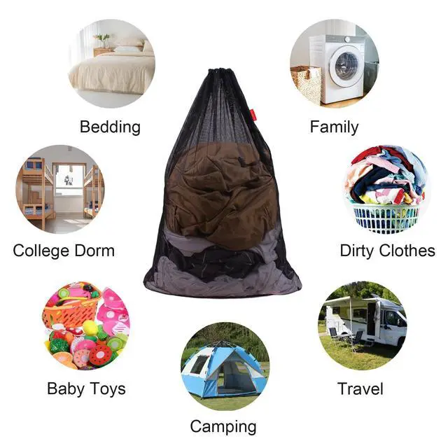 Alt view image 3 of 6 - 2 Pack Mesh Laundry Bags, 24 x 36 Inches Heavy Duty Drawstring Bag, Factories, College, Dorm, Travel and Apartment Dwellers, Black