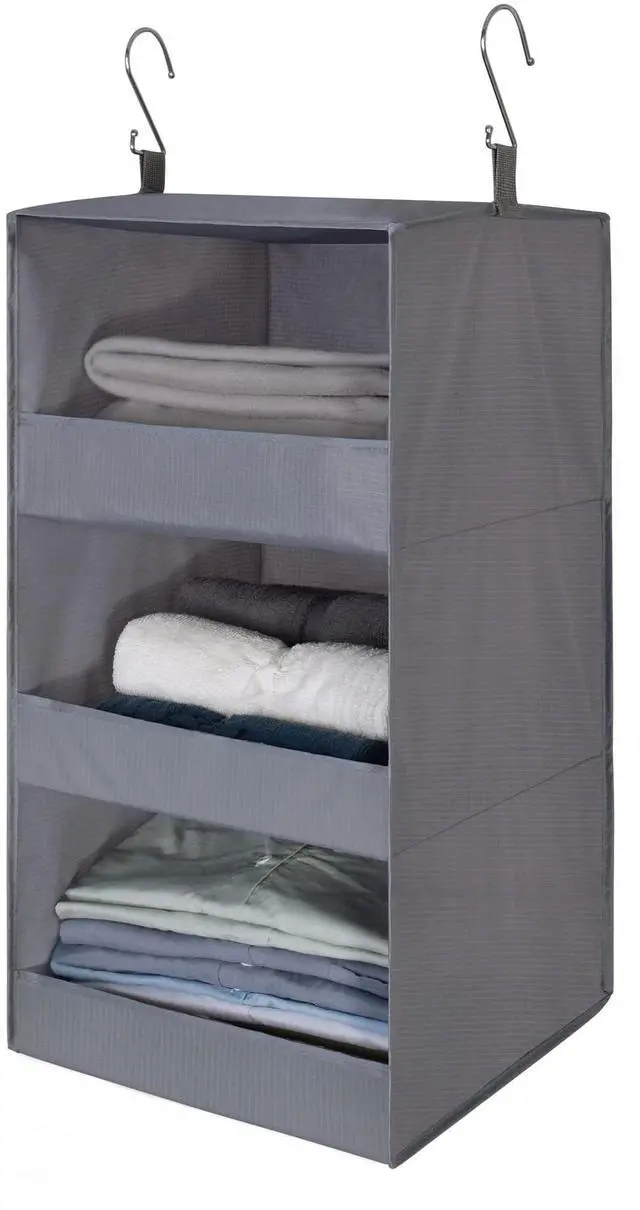 Main image of 3-Shelf Hanging Closet Organizer and Storage, Collapsible Hanging Closet Shelves, Hanging Organizer for Closet & RV, Gray, 29 ½" H X 12" W X 12" D, 1-Pack