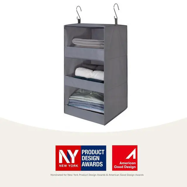 Alt view image 2 of 7 - 3-Shelf Hanging Closet Organizer and Storage, Collapsible Hanging Closet Shelves, Hanging Organizer for Closet & RV, Gray, 29 ½" H X 12" W X 12" D, 1-Pack