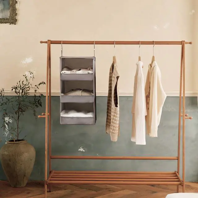 Alt view image 3 of 7 - 3-Shelf Hanging Closet Organizer and Storage, Collapsible Hanging Closet Shelves, Hanging Organizer for Closet & RV, Gray, 29 ½" H X 12" W X 12" D, 1-Pack