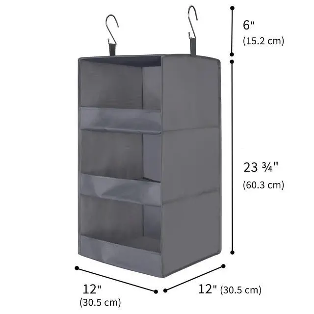 Alt view image 5 of 7 - 3-Shelf Hanging Closet Organizer and Storage, Collapsible Hanging Closet Shelves, Hanging Organizer for Closet & RV, Gray, 29 ½" H X 12" W X 12" D, 1-Pack