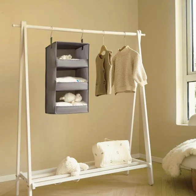Alt view image 6 of 7 - 3-Shelf Hanging Closet Organizer and Storage, Collapsible Hanging Closet Shelves, Hanging Organizer for Closet & RV, Gray, 29 ½" H X 12" W X 12" D, 1-Pack