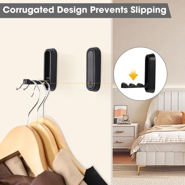 Alt view image 5 of 7 - Folding Wall Hooks, 2 Pcs Foldable Black Coat Hooks Heavy Duty Foldable Hook Bathroom Towel Hooks Robe Hooks Wall Mounted for Hanging Coat Towels Clothes Hat Bags Keys