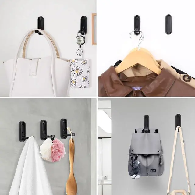 Alt view image 7 of 7 - Folding Wall Hooks, 2 Pcs Foldable Black Coat Hooks Heavy Duty Foldable Hook Bathroom Towel Hooks Robe Hooks Wall Mounted for Hanging Coat Towels Clothes Hat Bags Keys