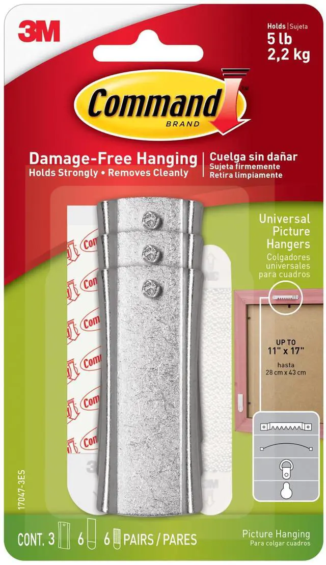 Main image of 5 lb Universal Picture Hanger, 3 Frame Hangers, 6 Command Strips and 6 Frame Stabilizer Strips for Sawtooth, D-Ring, Wire, Keyhole and Other Frames, Damage-Free Hanging for Home Decor