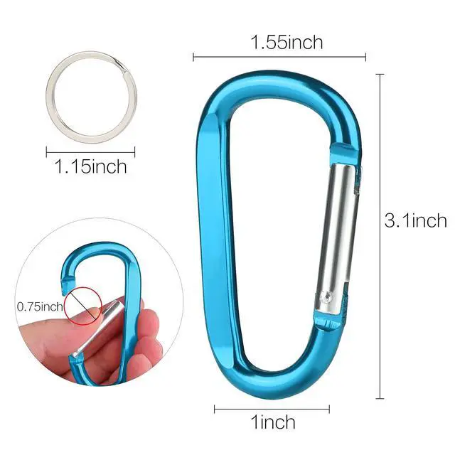 Alt view image 2 of 7 - 6PCS Carabiner Caribeaner Clip,3" Large Aluminum D Ring Shape Carabeaner Keychain Hook