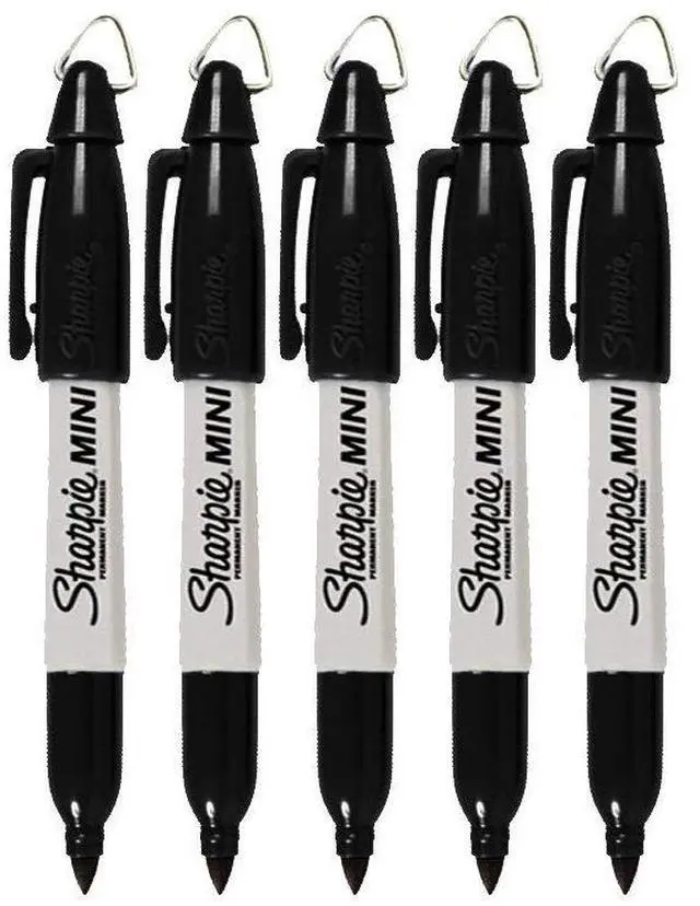 Main image of Mini Permanent Markers with Golf Keychain Clips, Fine Point, Black Ink, Pack of 5