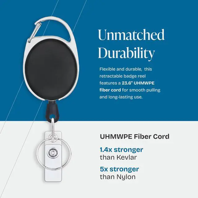 Alt view image 2 of 7 - ID Badge Holders with Clip and Keyring - Vertical Clear Plastic 2.52" x 3.58" Sleeves Fit Up to 3 Cards - Retractable 24" UHMWPE Fiber Pull Cords for Easy Access - 2-Pack, Black Reels