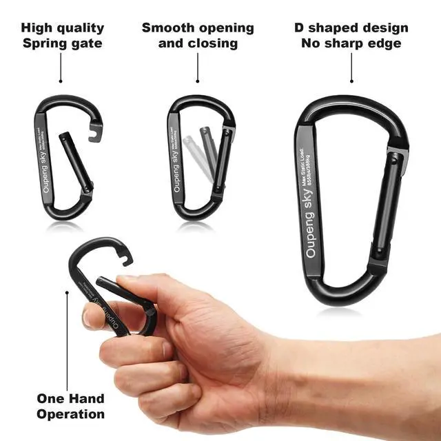 Alt view image 2 of 7 - Carabiner Clip855lbs3" Iron Heavy Duty Caribeaners for Hammocks,Camping Accessories,Hiking,Keychain,Outdoors and Gym etc,Spring Snap Hook Carabiners for Dog Leash,Harness and Key Ring,2 PCS,Black