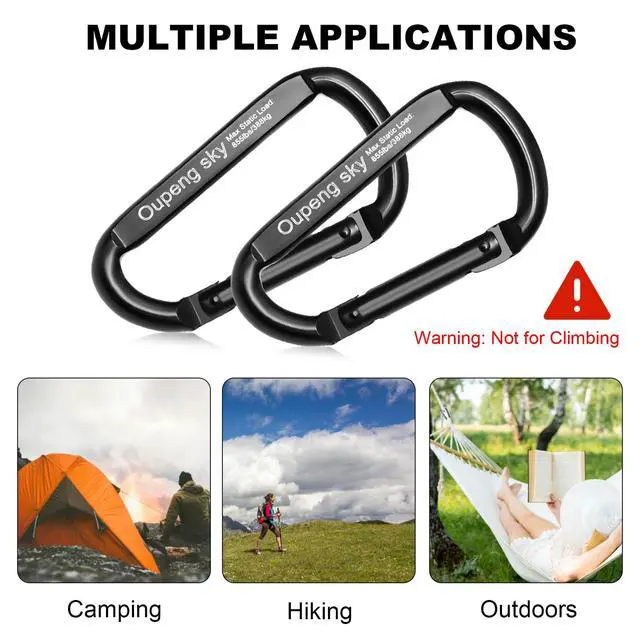 Alt view image 4 of 7 - Carabiner Clip855lbs3" Iron Heavy Duty Caribeaners for Hammocks,Camping Accessories,Hiking,Keychain,Outdoors and Gym etc,Spring Snap Hook Carabiners for Dog Leash,Harness and Key Ring,2 PCS,Black