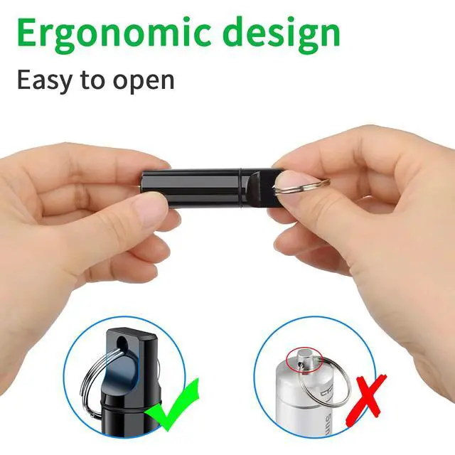 Alt view image 5 of 6 - Small Portable Pill Box Keychain (3 Pack), Aluminium Alloy Mini Pill Organizer Case Container for Purse,Waterproof Metal Pill Holder Medicine Bottle for Outdoor Camping Travel(Black+Silver+Red)