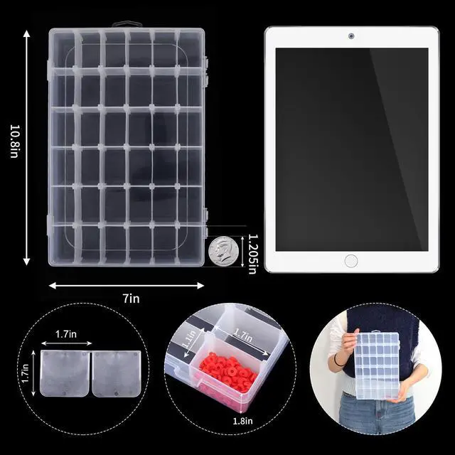 Alt view image 2 of 7 - 2 Pack Clear Bead Organizer Tackle Box with Adjustable Dividers for Jewelry Art Craft Containers 36 Grids Compartment with 5 Sheets Label Stickers