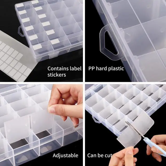 Alt view image 3 of 7 - 2 Pack Clear Bead Organizer Tackle Box with Adjustable Dividers for Jewelry Art Craft Containers 36 Grids Compartment with 5 Sheets Label Stickers