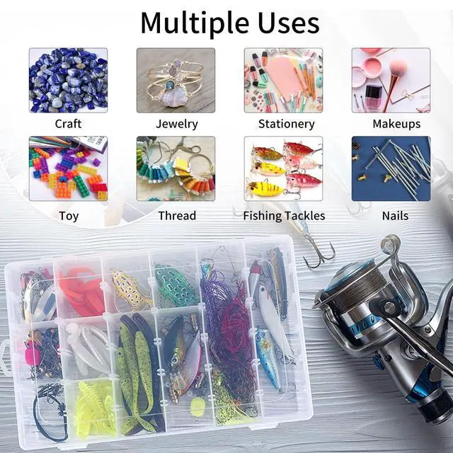 Alt view image 5 of 7 - 2 Pack Clear Bead Organizer Tackle Box with Adjustable Dividers for Jewelry Art Craft Containers 36 Grids Compartment with 5 Sheets Label Stickers