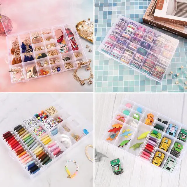 Alt view image 6 of 7 - 2 Pack Clear Bead Organizer Tackle Box with Adjustable Dividers for Jewelry Art Craft Containers 36 Grids Compartment with 5 Sheets Label Stickers