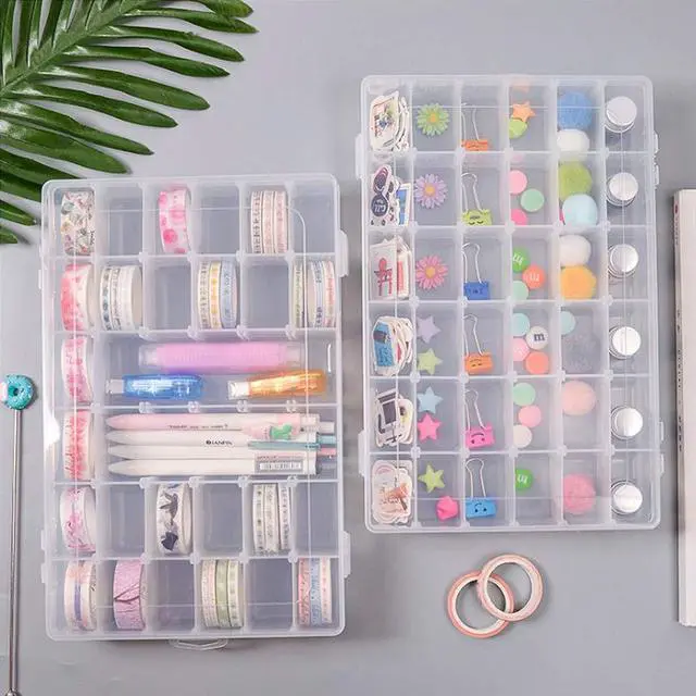 Alt view image 7 of 7 - 2 Pack Clear Bead Organizer Tackle Box with Adjustable Dividers for Jewelry Art Craft Containers 36 Grids Compartment with 5 Sheets Label Stickers