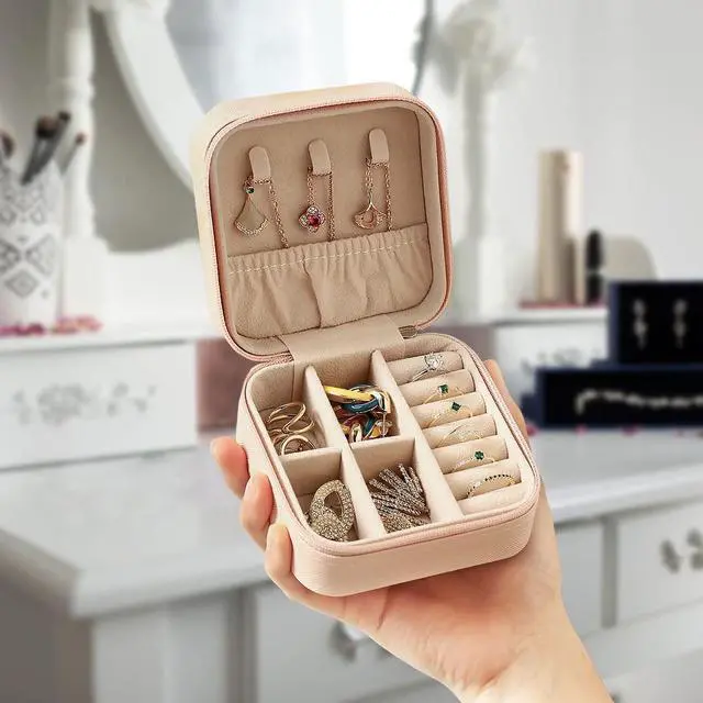 Alt view image 2 of 6 - Travel Jewelry Case, Mini Portable Jewelry Travel Boxes, Small Jewelry Organizer for Rings, Earrings, Pendants, Watches, Necklaces, Lipsticks Organizer Storage Holder Case (Pink)
