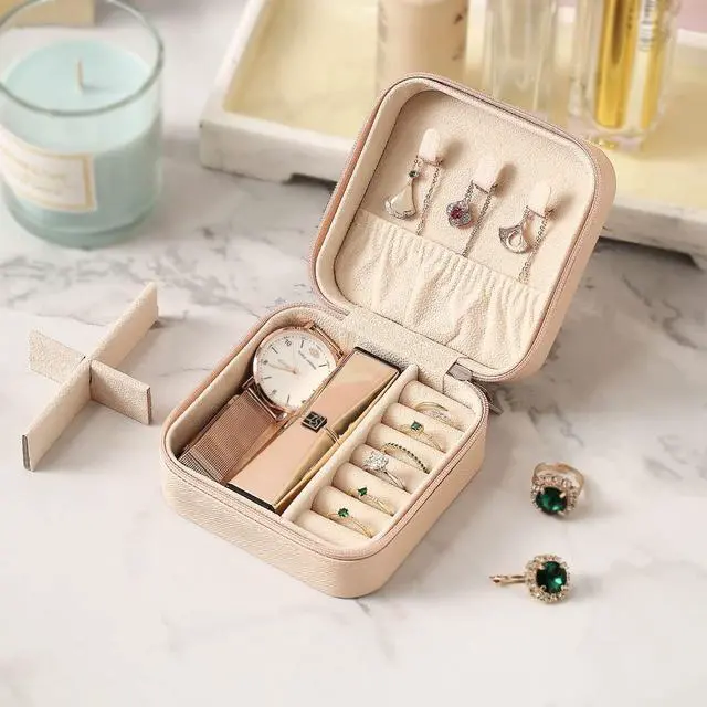 Alt view image 4 of 6 - Travel Jewelry Case, Mini Portable Jewelry Travel Boxes, Small Jewelry Organizer for Rings, Earrings, Pendants, Watches, Necklaces, Lipsticks Organizer Storage Holder Case (Pink)