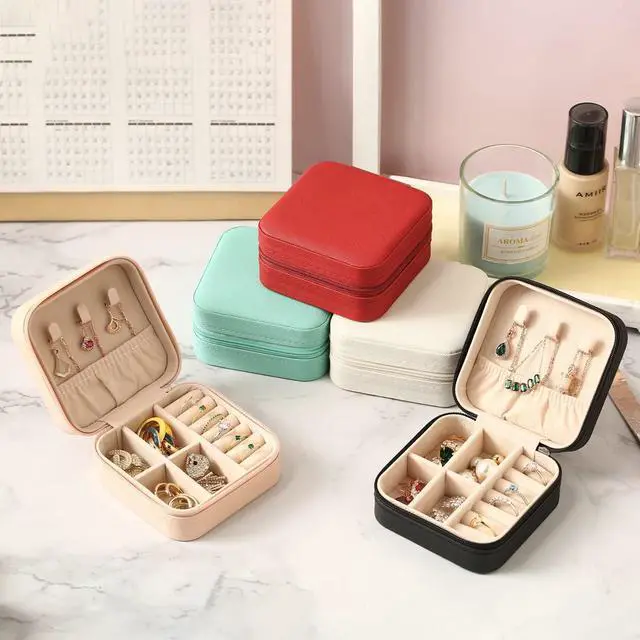 Alt view image 6 of 6 - Travel Jewelry Case, Mini Portable Jewelry Travel Boxes, Small Jewelry Organizer for Rings, Earrings, Pendants, Watches, Necklaces, Lipsticks Organizer Storage Holder Case (Pink)