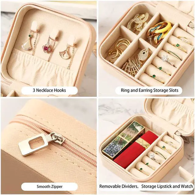 Alt view image 5 of 6 - Travel Jewelry Case, Mini Portable Jewelry Travel Boxes, Small Jewelry Organizer for Rings, Earrings, Pendants, Watches, Necklaces, Lipsticks Organizer Storage Holder Case (Pink)