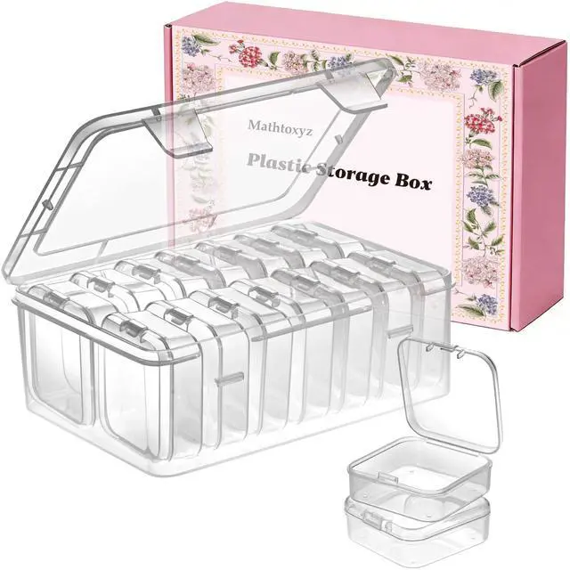 Main image of Small Bead Organizers, 14 Pieces Plastic Storage Cases Mini Clear Bead Storage Containers Transparent Boxes with Hinged Lid and Rectangle Clear Craft Supply Case