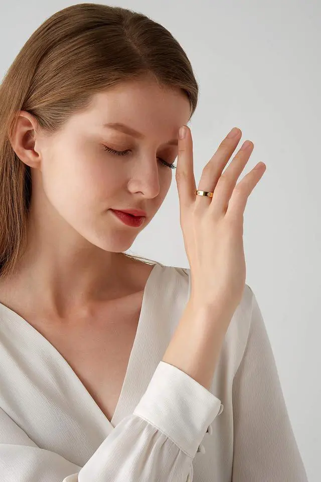 Alt view image 4 of 6 - Love Friendship Ring 18K Gold-Plated Stainless Steel Promise Ring Wedding Band Jewelry Birthday Gifts for Women