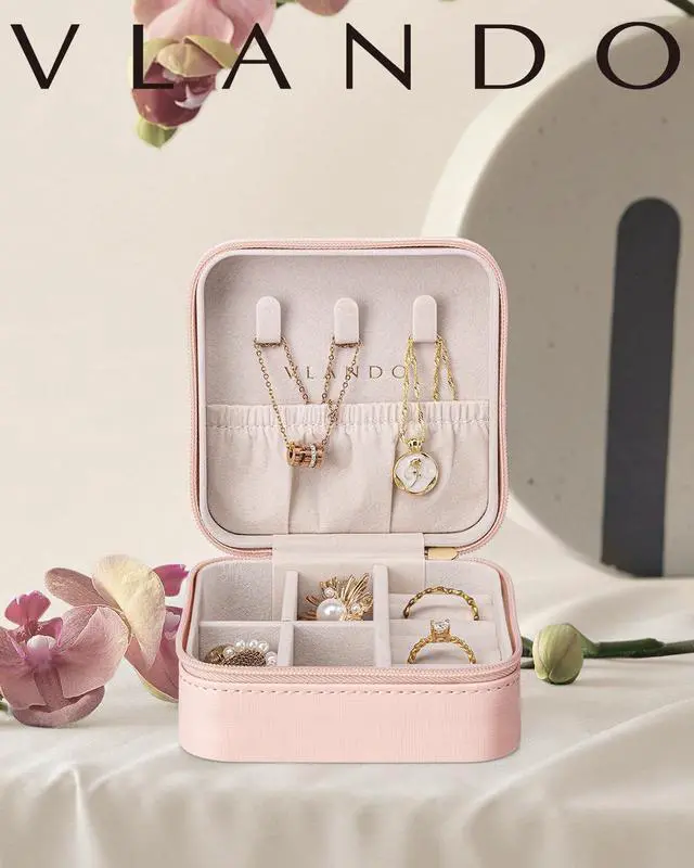 Alt view image 2 of 7 - Travel Jewelry Case - Teacher Appreciation Gifts for Women - Small Jewelry Travel Organizer Box Travel Essentials Gift for Teen Girl Women - Pink