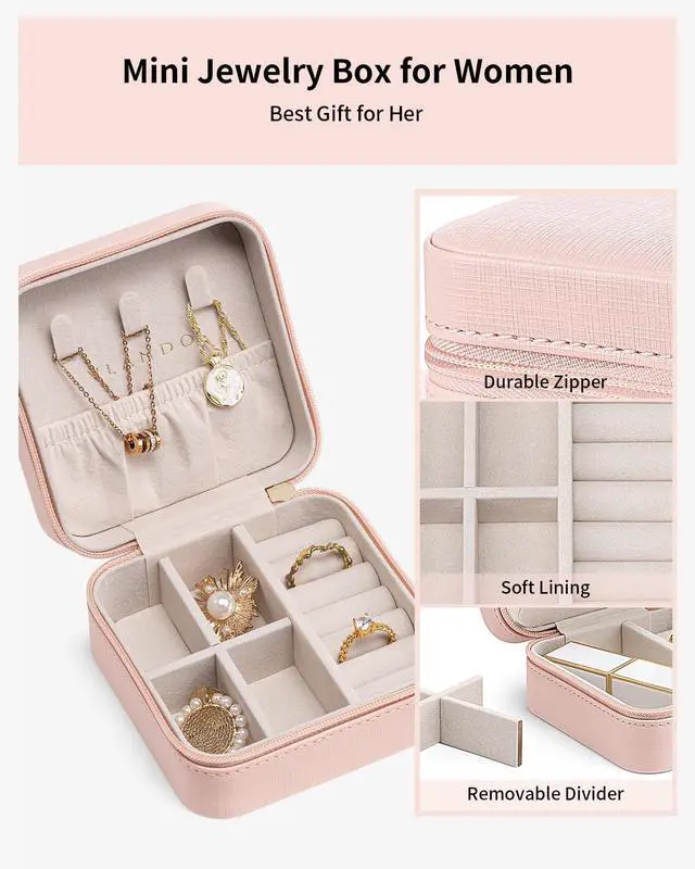 Alt view image 4 of 7 - Travel Jewelry Case - Teacher Appreciation Gifts for Women - Small Jewelry Travel Organizer Box Travel Essentials Gift for Teen Girl Women - Pink