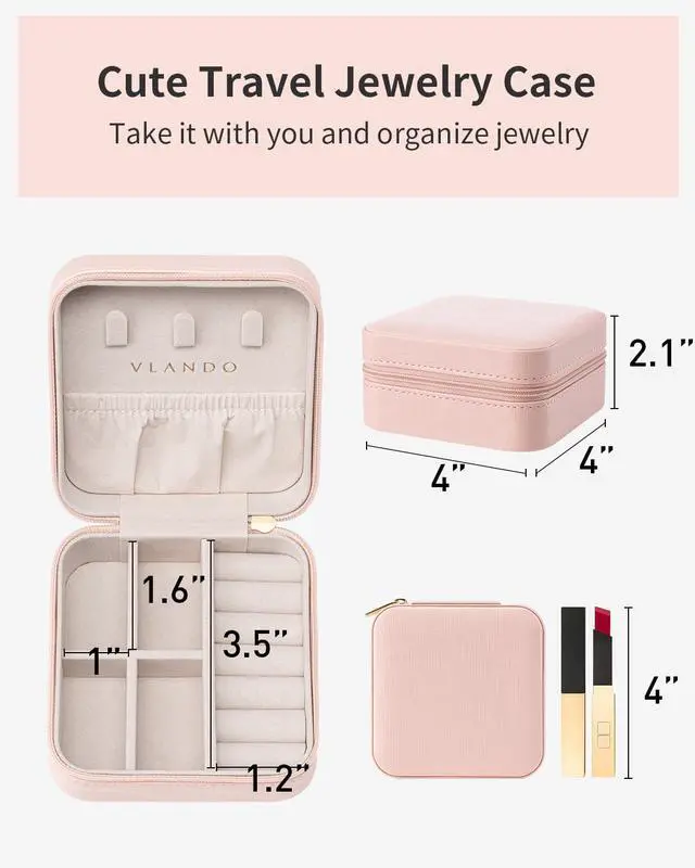 Alt view image 5 of 7 - Travel Jewelry Case - Teacher Appreciation Gifts for Women - Small Jewelry Travel Organizer Box Travel Essentials Gift for Teen Girl Women - Pink