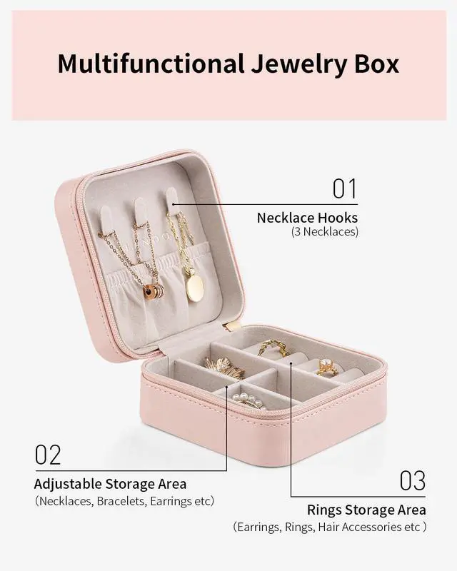 Alt view image 6 of 7 - Travel Jewelry Case - Teacher Appreciation Gifts for Women - Small Jewelry Travel Organizer Box Travel Essentials Gift for Teen Girl Women - Pink