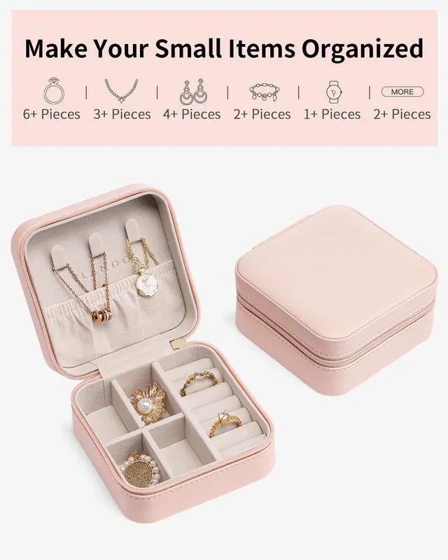 Alt view image 7 of 7 - Travel Jewelry Case - Teacher Appreciation Gifts for Women - Small Jewelry Travel Organizer Box Travel Essentials Gift for Teen Girl Women - Pink
