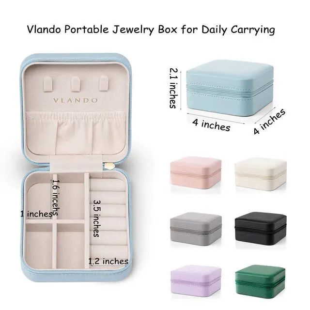 Alt view image 7 of 7 - Small Travel Jewelry Box Organizer Display Case for Girls Women Gift Rings Earrings Necklaces Storage, Blue