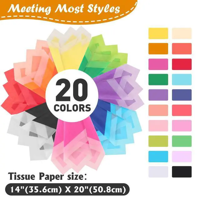 Alt view image 2 of 7 - 200 Sheets Tissue Paper, 20 Colors 14" X 20" Tissue Papers for Gift Bags Birthday Party Flower Decoration, Colored Tissue Paper Bulk for Packaging