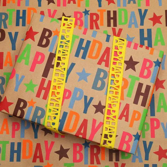 Alt view image 3 of 6 - Kraft Wrapping Paper Roll Colorful Text Happy Birthday Design Perfect for Birthday Holiday Wrap 17 inch X 33 feet