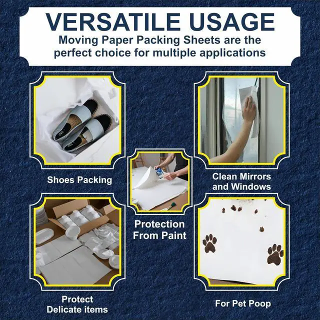 Alt view image 3 of 7 - 13 * 12 inch 100 Small Sheets White Packing Paper Sheets for Moving Supplies, Protecting Fragile China and Glasses,Small Wrapping Paper for Shipping and Moving Box Filler.