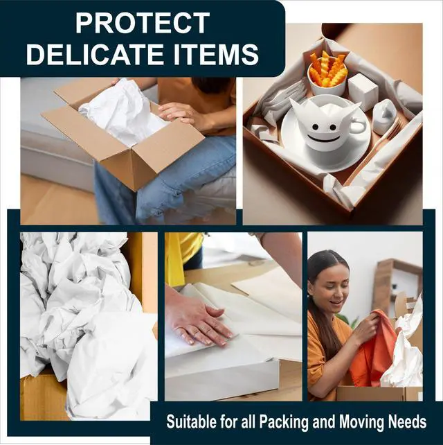 Alt view image 5 of 7 - 13 * 12 inch 100 Small Sheets White Packing Paper Sheets for Moving Supplies, Protecting Fragile China and Glasses,Small Wrapping Paper for Shipping and Moving Box Filler.