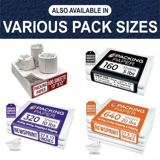 Alt view image 4 of 7 - 13 * 12 inch 100 Small Sheets White Packing Paper Sheets for Moving Supplies, Protecting Fragile China and Glasses,Small Wrapping Paper for Shipping and Moving Box Filler.